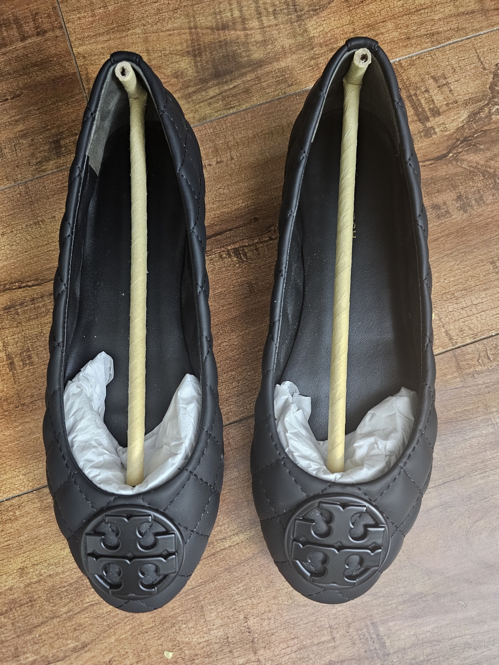 Tory Burch Black Quilted Logo Ballet Flats